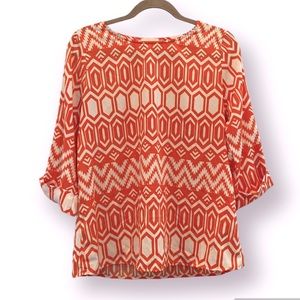 ANTHROPOLOGIE | EVERLY Printed Tunic Top Coral Large